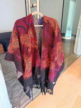 Paisley Fringe Reversible Shawl Wrap in Rich Red and Black & Blue and Yellow
